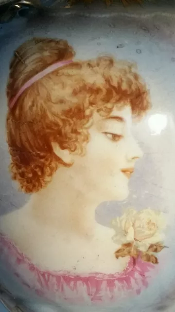 Antique Portrait Table Lamp Early French Victorian Hand Painted 1800s