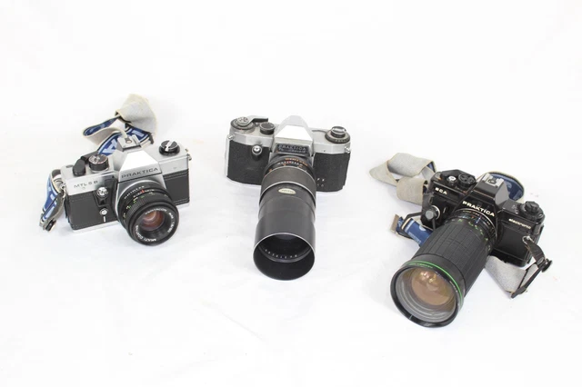 F x3 Vintage Praktica SLR Cameras Inc. MTL 5B, BCA, PL Nova 1B.
