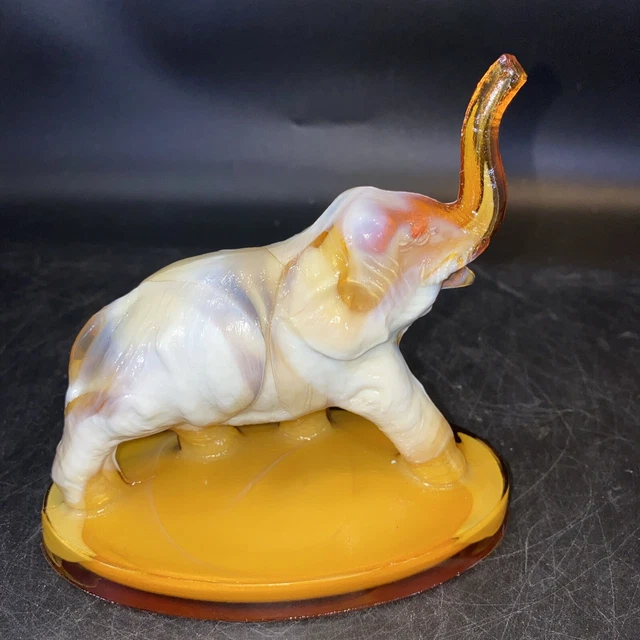 Mosser BIMBAH the Elephant Figure  1981 “Honeycomb” Slag Carnival Glass Trunk Up