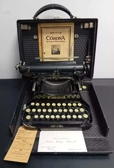 Corona Folding Portable Vintage 1930's Typewriter With Box, Instructions, USA