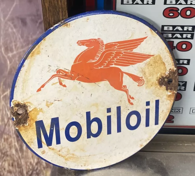 6” Mobiloil Porcelain Enamel Metal Gas Oil Pump Plate Pegasus Sign