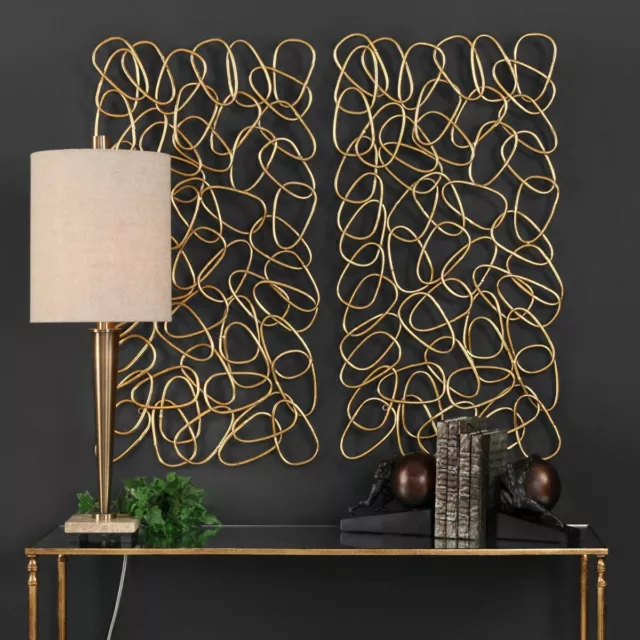 Two Xxl 38" Modern Abstract Hand Forged Iron Wall Art Panels Uttermost 04124
