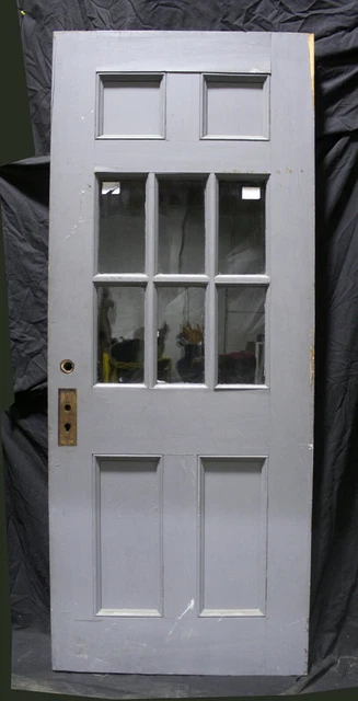 31.5"x80"x1.75" Antique Vintage Exterior Wood Wooden Side Back Door Window Glass
