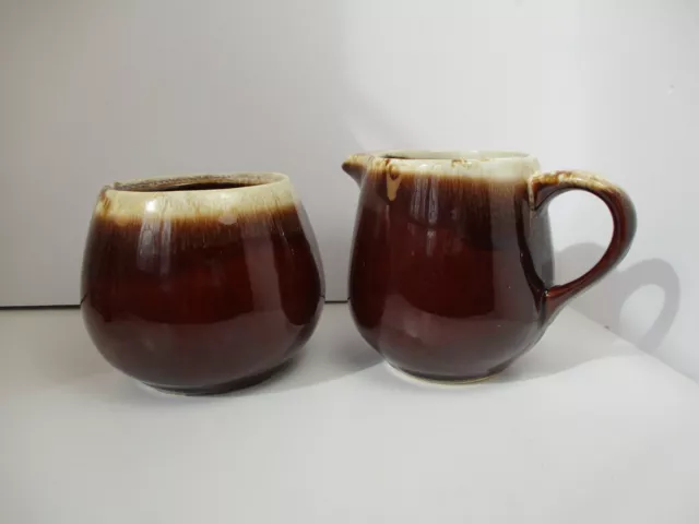 Vintage Mccoy Pottery Brown Drip Creamer & Sugar Bowl # 7020