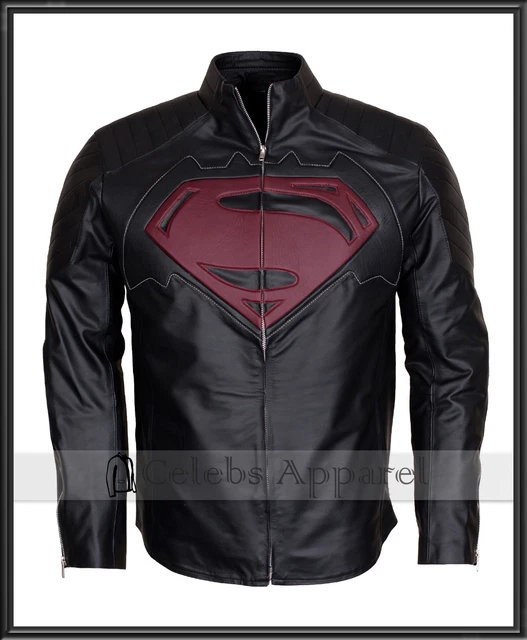 Dawn of Justice Batman Vs Superman Mens Shield Black Leather Jacket Costume