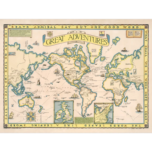 Map Paine 1928 Great Adventures World Huge Wall Art Poster Print