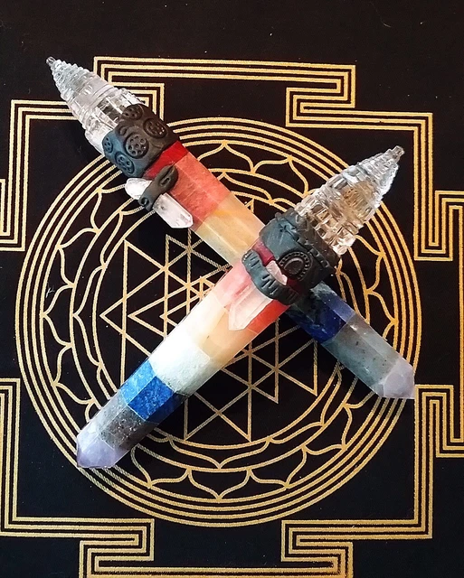 VARITA CHAKRA Sri Yantra, VARITA DE CHAKRA con SEMILLA LEMURIANA Cristal, VARITA YANTRA
