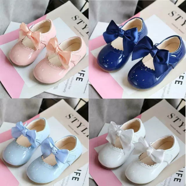 Kids Baby Girls Ribbon Bow Spanish Wedding Party Patent Infants Toodler Shoes