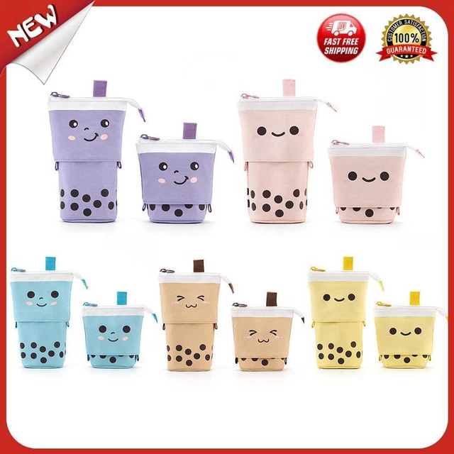 es Creative Retractable Milk Tea Pencil Case School Stationery Storage Bags Cute
