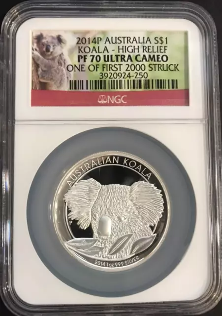 2014 Australia $1 Koala High Relief NGC PF70 Ultra Cameo One of First 2000