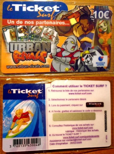 Ticket Surf – Urban Rivals Belgique – 10 € – Neuf – 28/02/2009