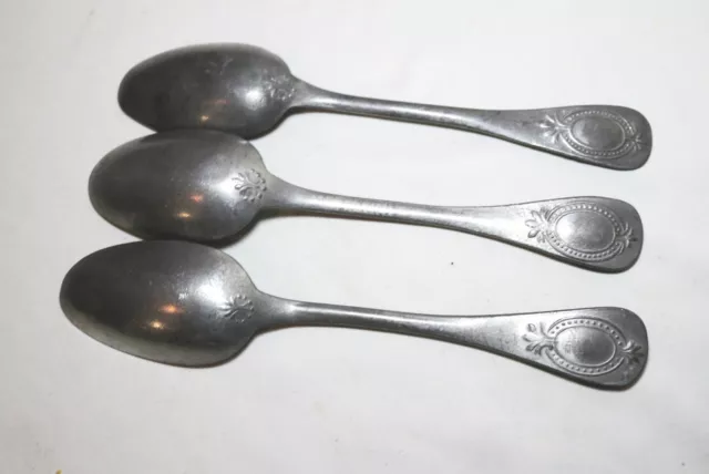 LARGE rare set 3 antique 18th century Dutch solid heavy cast pewter spoon 1700's