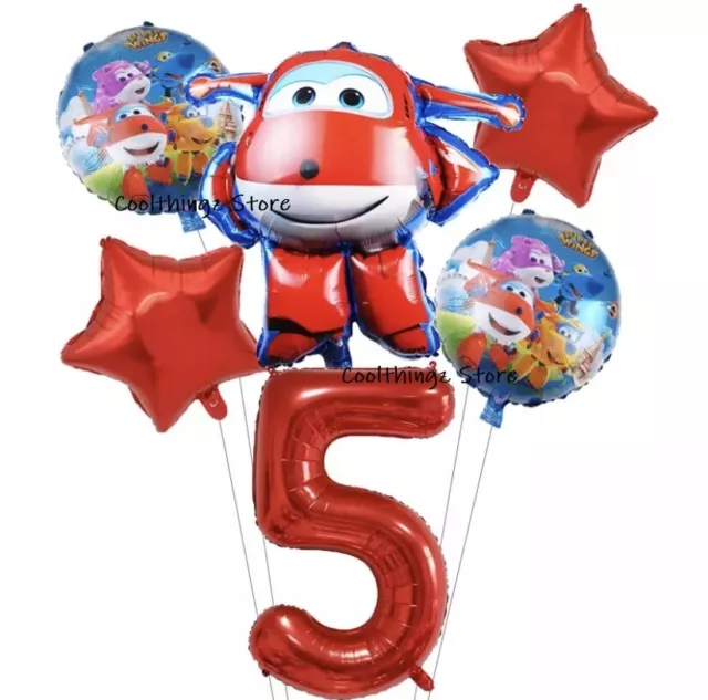 SUPER WINGS JETT Balloon Set for 5th Birthday Party FOIL HELIUM 6 pieces Age 5