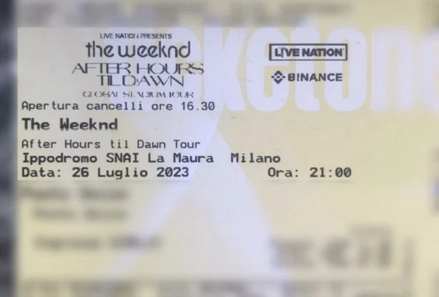 2 Biglietti concerto the weeknd 26/07/23 Milano, Posto unico Ingresso Giallo
