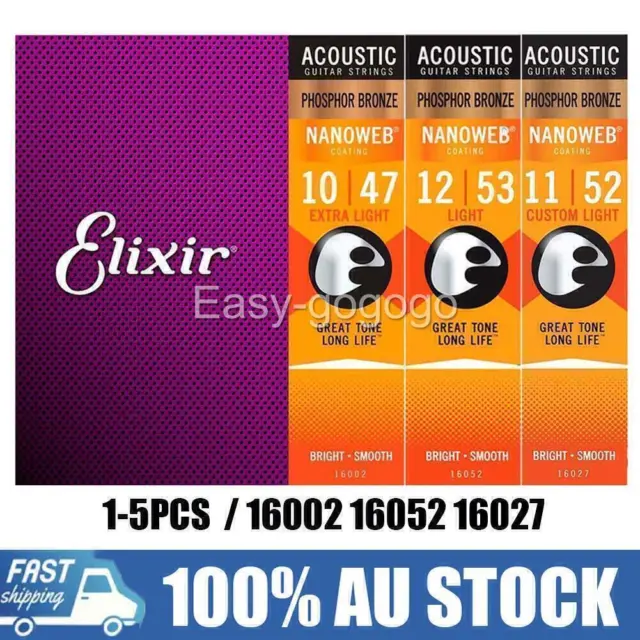 Elixir Acoustic Guitar strings 11-52 Phosphor Bronze Nanoweb 16002 16052 16027 Q