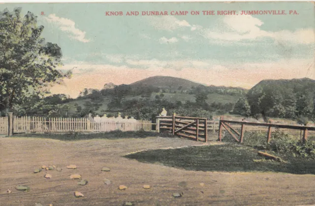 KNOB and DUNBAR CAMP ON THE RIGHT JUMMONVILLE PA - Old Postcard Posted 1908