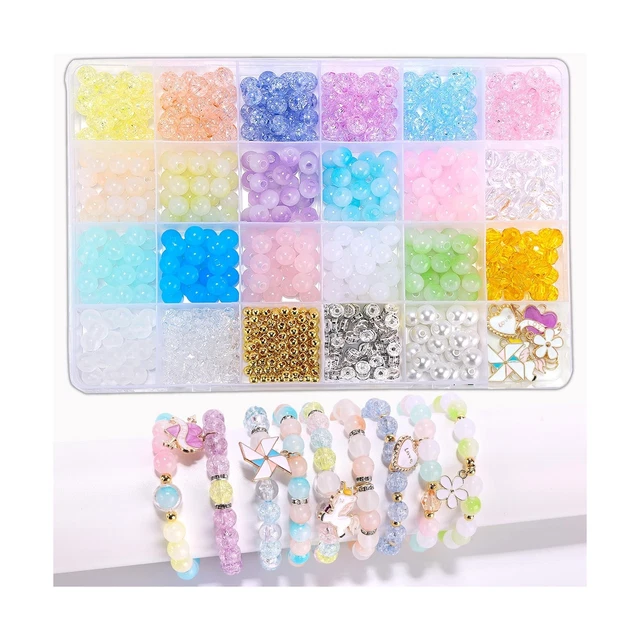 Enjoymade Transparent Color Glass Beads Bracelet Making Kit, Girls' Lovely Cu...