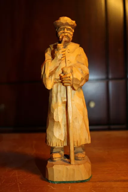 Antique 8" Wood Hand Carved Black Forest German Smoking Old Man Figure Statue