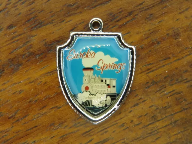 Vintage silver EUREKA SPRINGS ARKANSAS STATE TRAVEL SHIELD charm 5-6