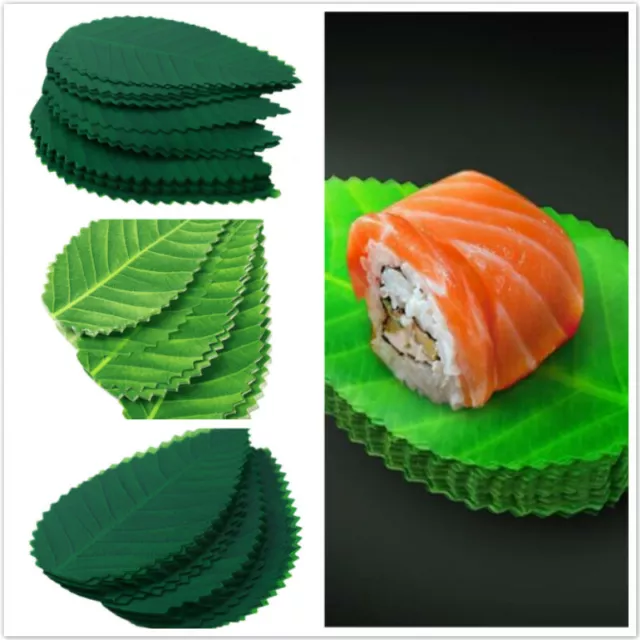 200pcs Green Leaves Dish Decor Tableware Plate Kitchen Tool Plastic Sushi Leaf