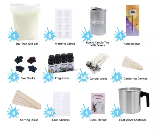 Candle Making Kit for Adults Soy Wax 2.2 LB, 4 Premium Scents, 4candle  Tins, 4 Dye Blocks,heat Proof Container,50 Candle Wicks and More 