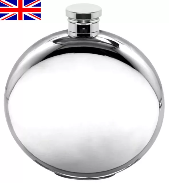 6oz Round Sheffield Pewter Hip Flask, Hand Made in England with Free Engraving