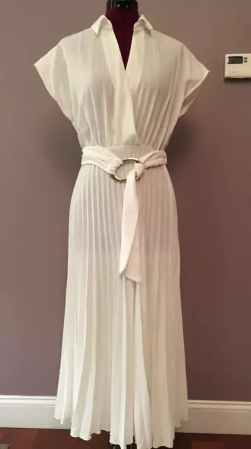 Nwt Zara Crossover Pleated Dress Oyster White Size Xl | 2298/138