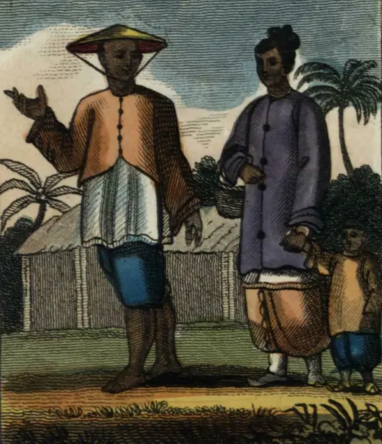 Cochin China man woman natives 1820 Fashion Illustration print ethnic dress