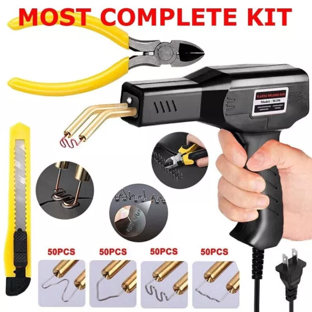 Hot Stapler Gun Plastic Repair Car Bumper Fender Welder Machine Kit +200 Staples