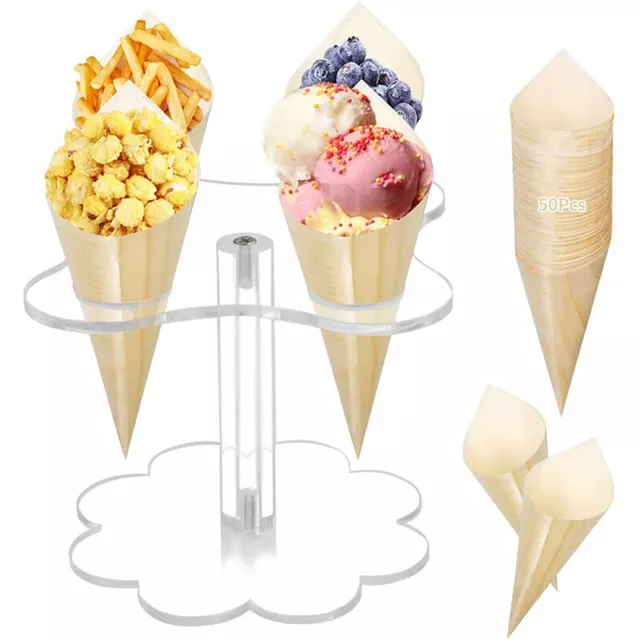 50pcs Disposable Wood Appetizer Cones Ice Cream Cone Cups Party Candy Co'EL