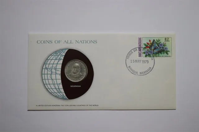 🧭 Nicaragua 1 Cordoba 1972 Coin Cover B53 #397