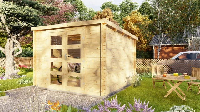 GARTENHAUS 3X3M FLACHDACH Holz Blockhaus Gerätehaus Holzhaus 28mm opt
