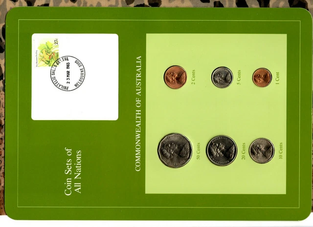 Coin Sets of All Nations Australia w/card UNC 1982-1984 50, 20 cents 1984