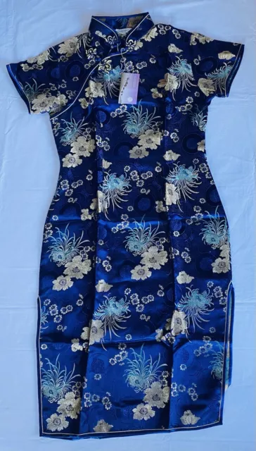 WHITBY Silk Shanghai Chinese Floral Asian Navy Geisha Kimono Dress Size 40 BNWT