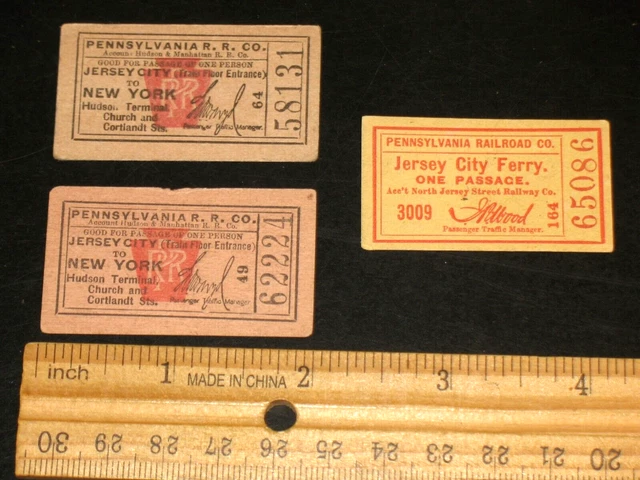 Early Pennsylvania Railroad Jersey City To New York & Ferry Ticket Lot Of 3