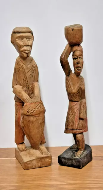 Pair of Hand Carved Wooden African Tribal Figures