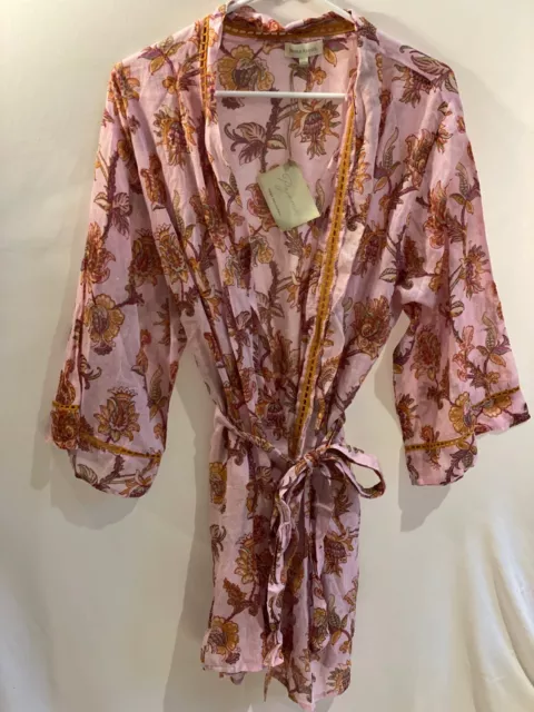 World Market Pink Floral Belted Robe One Size Fiore Collection Cotton