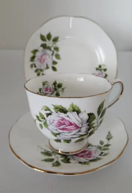 Elizabethan Fine Bone China Trio White & Pink Rose