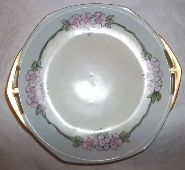 Vintage Antique Hand Painted pink flowers MZ Austria China Gilded handles 7”