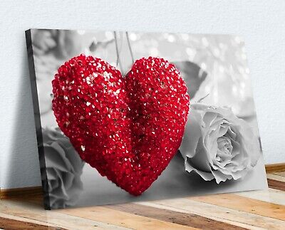 Heart Rose Love Picture Canvas Wall Art Print Artwork Framed Poster