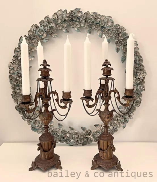 Antique French Pair Candelabra Bougeoirs Louis XVI Gilt Bronze - FR549