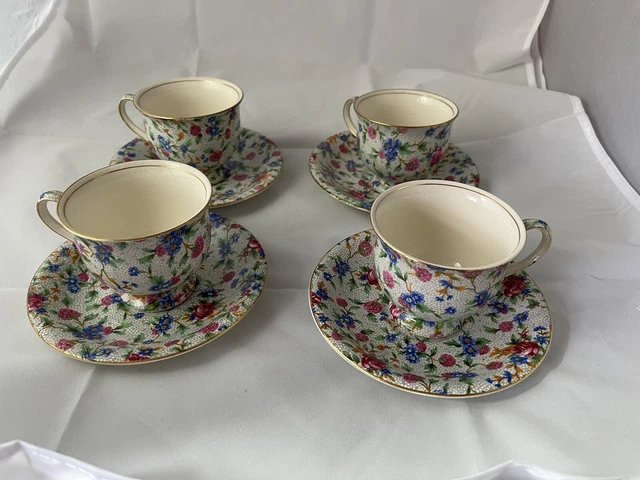 Vintage Set of 4 ROYAL WINTON England Old Cottage Chintz Teacups and Saucers