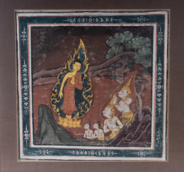 Antike Thai Malerei im Rattanakosin Stil - Buddha & Anhänger , Thailand 19. Jh 2