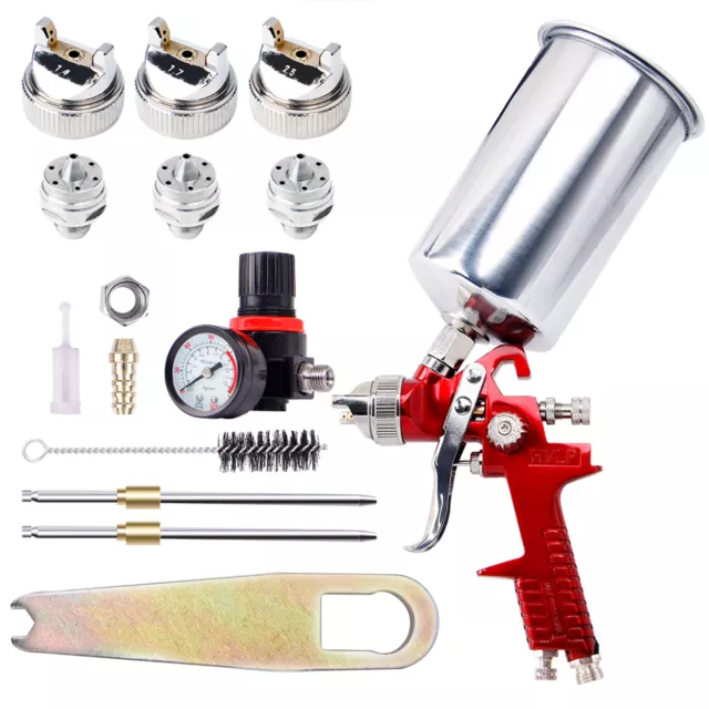 1.4mm/1.7mm/2.5mm Nozzles HVLP Air Feed Spray Gun Kit Car Paint Primer Clearcoat 2
