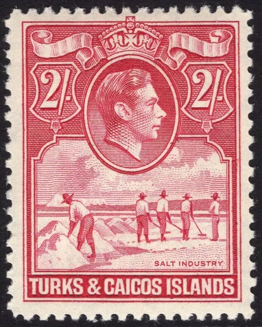 TURKS & CAICOS ISLANDS-1944 2/- Bright Rose-Carmine Sg 203a LIGHTLY MOUNTED MINT