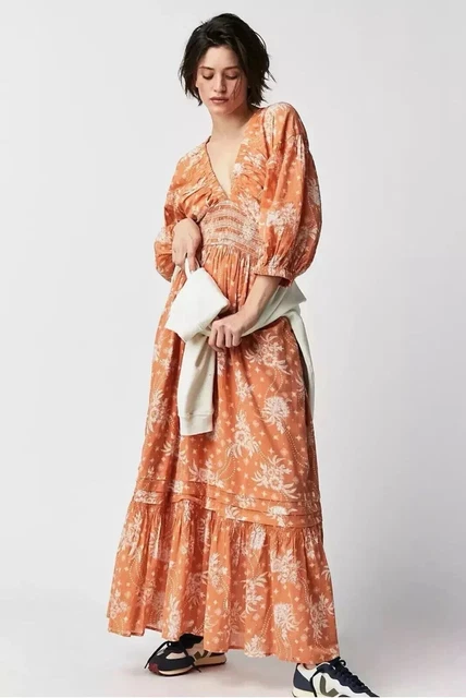 FREE PEOPLE 'GOLDEN Hour' Border Maxi Dress - MEDIUM - Multi Red Combo  RRP158 78.70 - PicClick UK