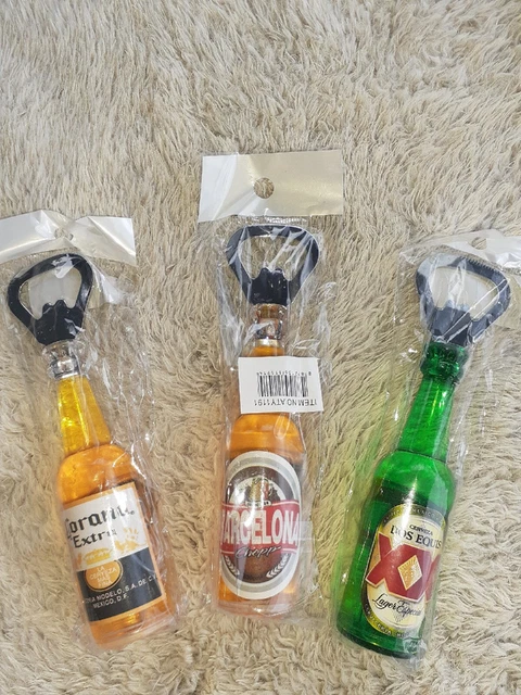 3 Pc Corona Barcelona and Dos Equis Liquid Filled Fridge Magnet  Bottle Opener