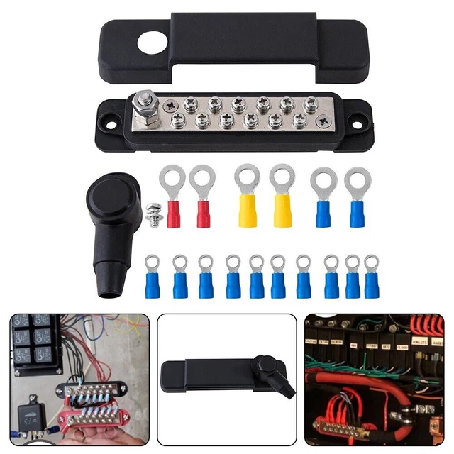 600A BusBar Heavy Duty Copper Power Distribution Block 4XM10(3/8) Terminals Studs with Cover Battery Bus Bar for Car RV Truck - 34