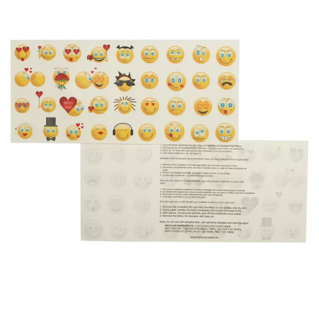 2 x Smiley Tattoo Karte mit 35 Emoji - 70 Bunte Emojicon Temporary Tatto (2)