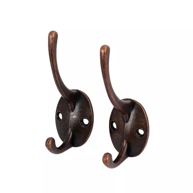 Bedroom Clothes Hanging Wall Mounted Metal Double Hanger Hook Copper Tone 2pcs